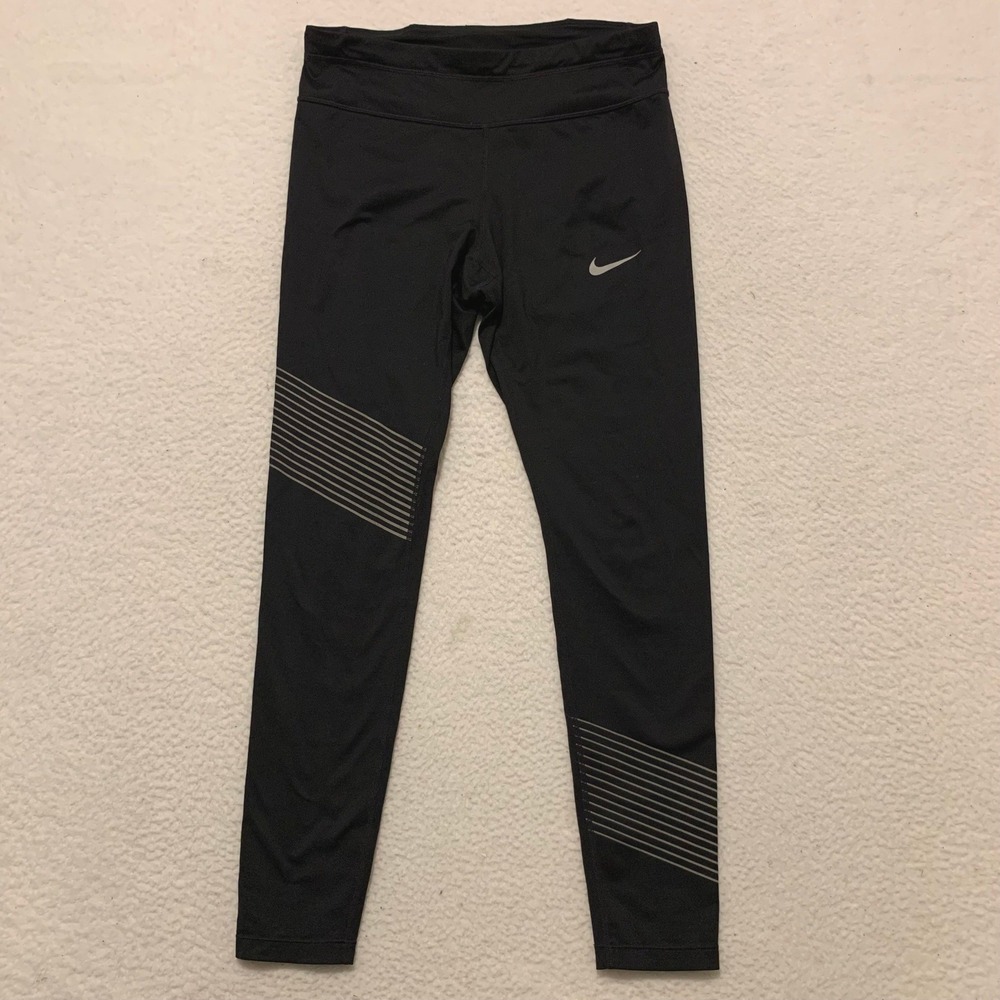 Nike Dri-FIT Reflective Running Leggings Womens L (30x27) Zip Pocket Black